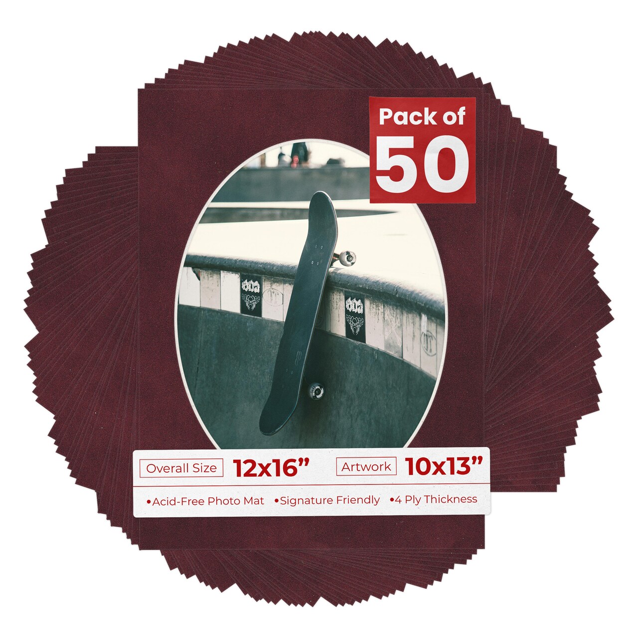 Dark Red Suede Mat Board for 12x16 Frames - Oval Opening for 10x13 Photos